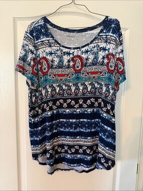 Westport Navy Multicolor Paisley Short Sleeve Top